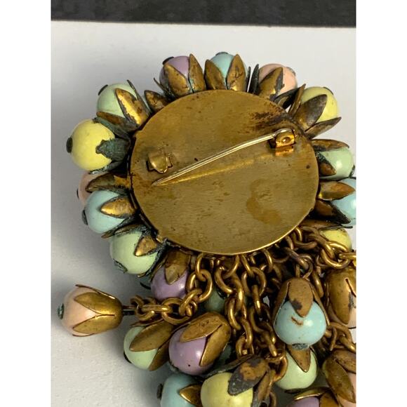 Miriam Haskell Vintage Early Dangle‎ Glass Pastel Brooch 3" Read Condition - Picture 6 of 8